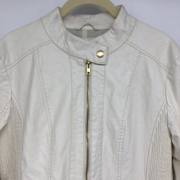 G By Guess Ivory Pleather Faux Leather Vegan Moto Jacket size L - Picture 4 of 16